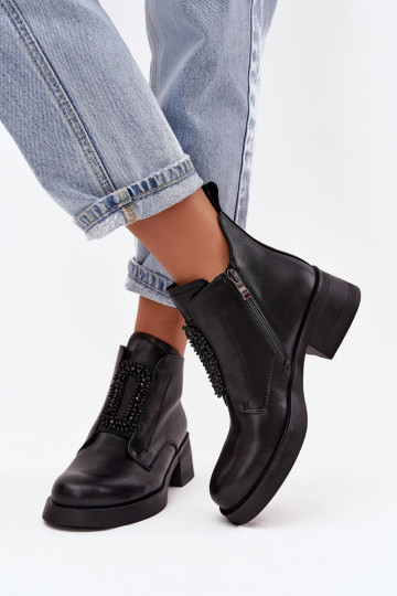 Leder Damen Stiefeletten mit Verzierungen D&A JC52-869 in schwarz 2
