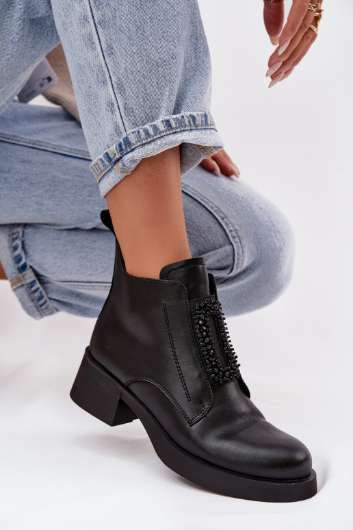 Haut Damenstiefel Klocke mit Ornamenten D&A JC52-869 schZuarze Farbe Haut Damenstiefel Klocke mit Ornamenten D&A JC52-869 schZuarze Farbe