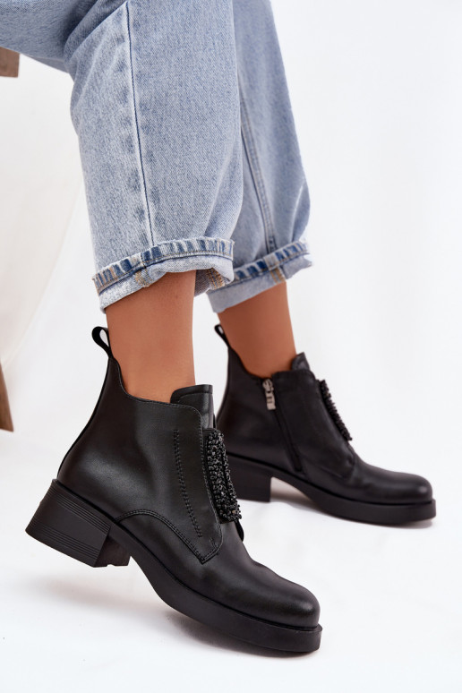 Haut Damenstiefel Klocke mit Ornamenten D&A JC52-869 schZuarze Farbe Haut Damenstiefel Klocke mit Ornamenten D&A JC52-869 schZuarze Farbe