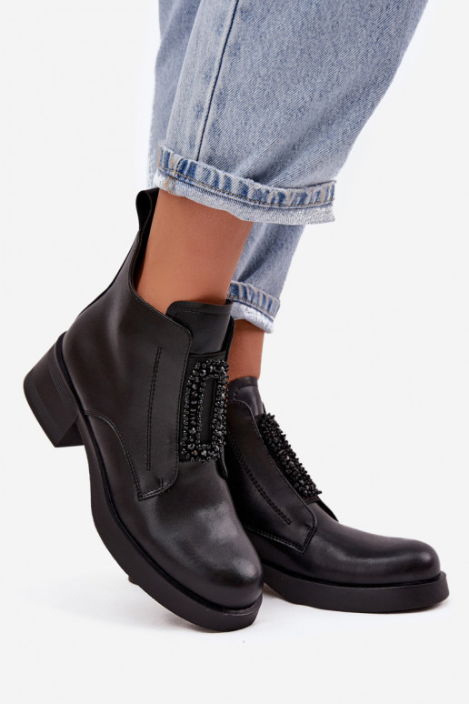 Haut Damenstiefel Klocke mit Ornamenten D&A JC52-869 schZuarze Farbe Haut Damenstiefel Klocke mit Ornamenten D&A JC52-869 schZuarze Farbe