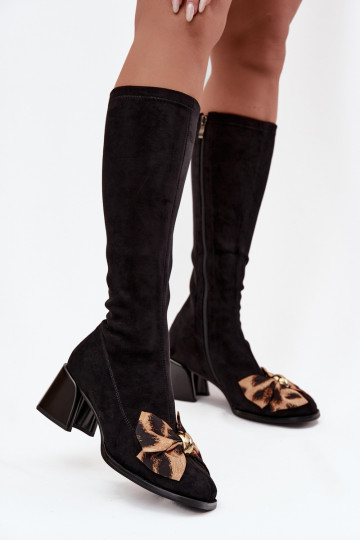 Damen lange Stiefel mit dekorativem Band D&A JC52-828 in schwarz 2