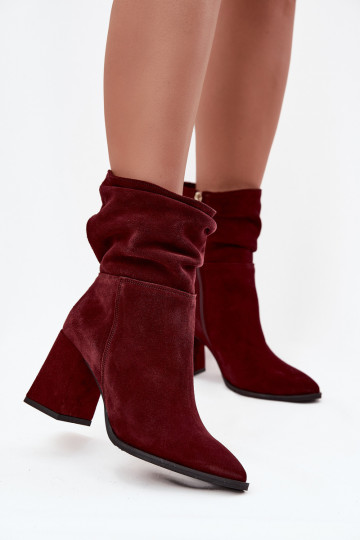 Gefütterte Stiefeletten aus Kunstwildleder mit Absätzen und Rüschen Zazoo 4216 in bordeaux 2