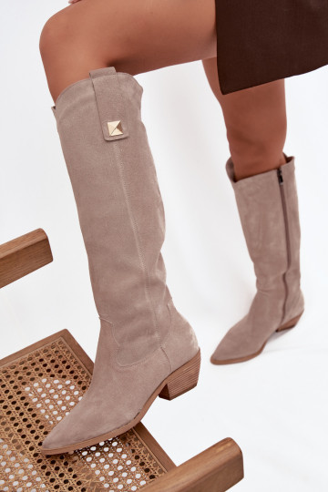 Haut aus INildleder Stiefel CoZuboy-Stil sich Zuarm laufen Zazoo 4224 Cappuccino-Farbe