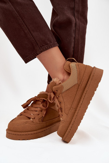 Sneakers Stilvollllschuhe Feminin sich Zuarm laufen mit Fell innen braune Farbe Cyrissa 2