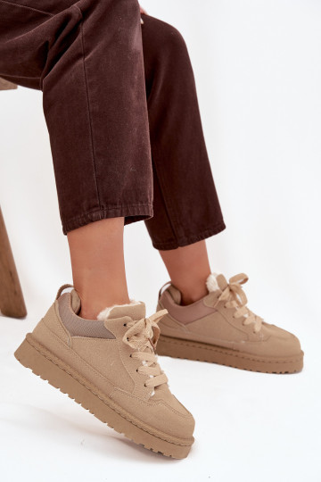Sandfarbene warme Damen Sneakers mit Fellfutter Cyrissa