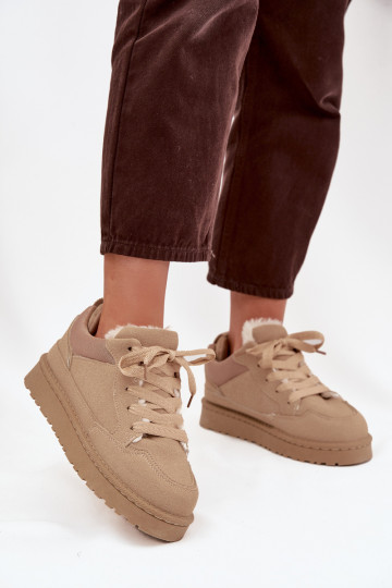 Sandfarbene warme Damen Sneakers mit Fellfutter Cyrissa 2