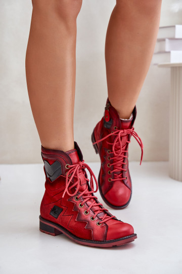 Haut sich Zuarm laufen Damenstiefel mit breiten Absätzen Es mussciejka 06106-08 rote Farbe