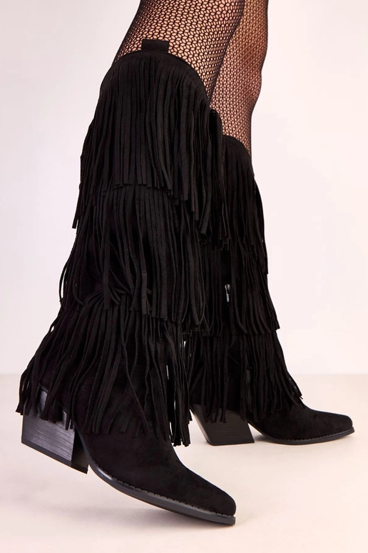 Schwarze Cowboy-Stiefel mit Fransen Ivia