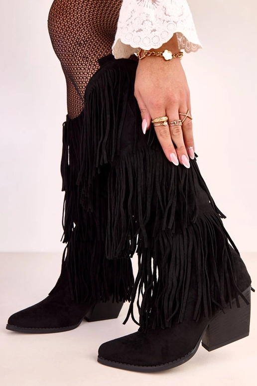 Schwarze Cowboy-Stiefel mit Fransen Ivia