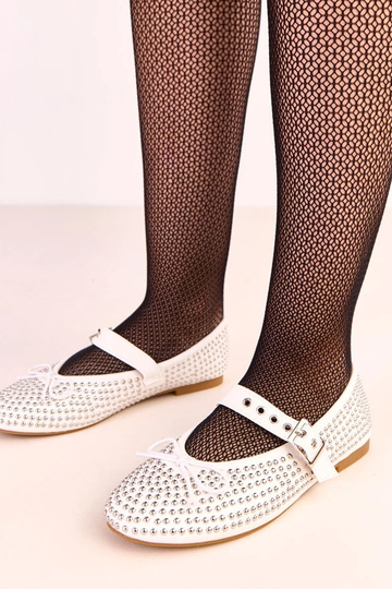 Weiße Ballerinas mit Nieten und Schleife Mylie