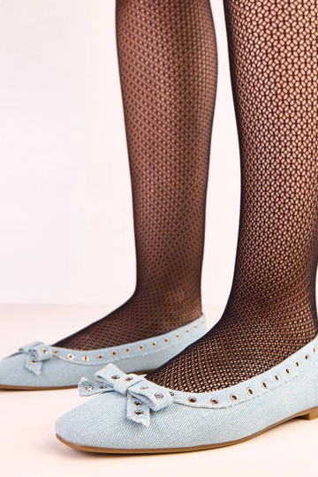 Jeans Ballerinas mit dekorativen Löchern und Schleifchen Baisa