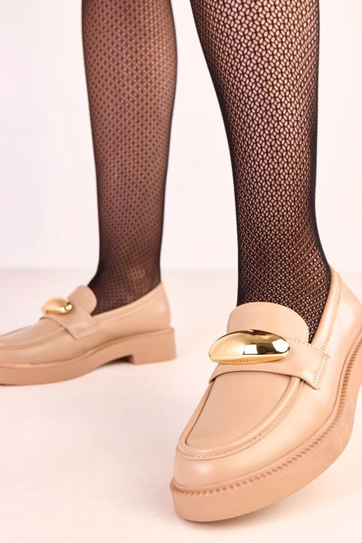 Beige Mokassins mit goldener...