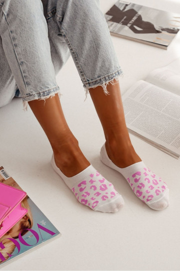 Damensocken MicroFußzeilen BaZuełniane mit Leopardenfellmuster INeiß-pinke Farbe