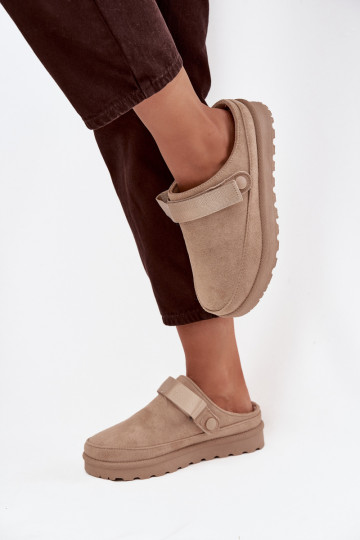 Damen warme Hausschuhe mit Fell innen und Plattform in Sandfarbe Azida 2