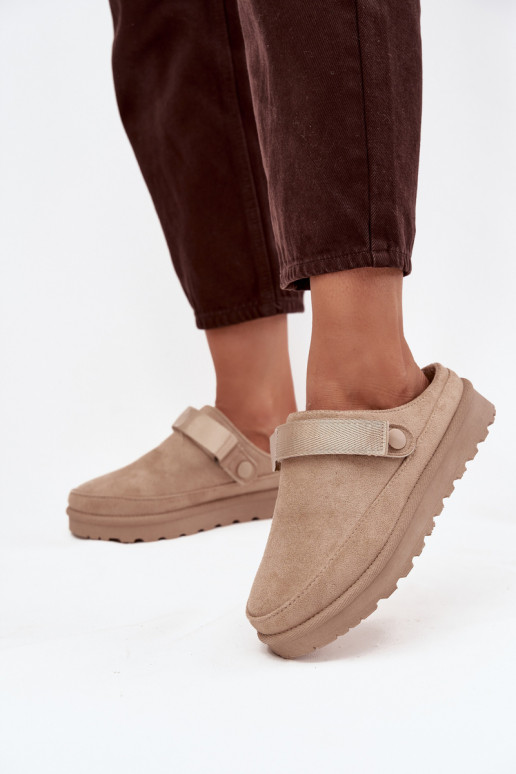 Damen warme Hausschuhe mit Fell innen und Plattform in Sandfarbe Azida