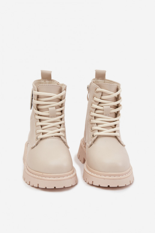 Stiefel Kindisch sich Zuarm laufen mit Fell innen mit Ornamenten LOVE Beige Rosaira