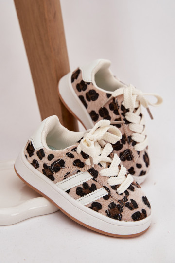 Turnschuhe Sneakers Stilvollllschuhe Kindisch mit Leopardenfellmuster Beige Amelle