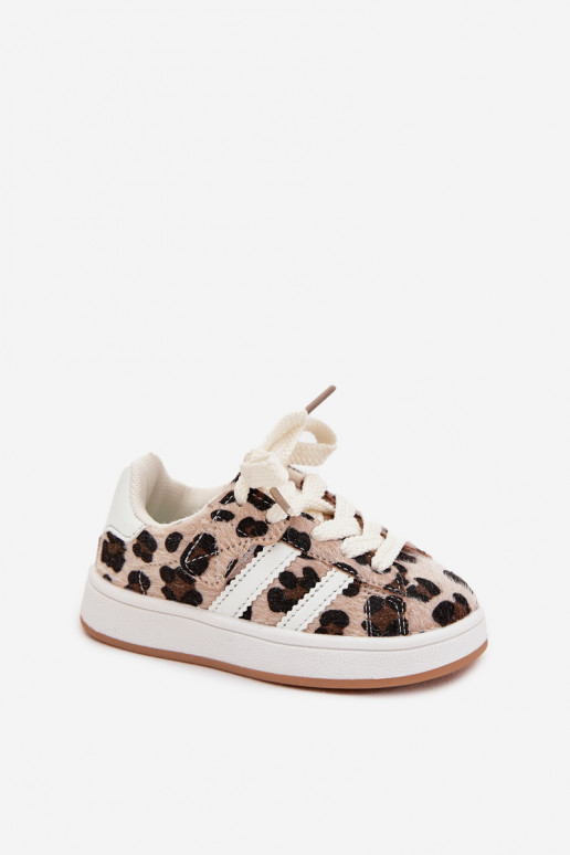 Turnschuhe Sneakers Stilvollllschuhe Kindisch mit Leopardenfellmuster Beige Amelle