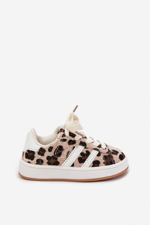 Turnschuhe Sneakers Stilvollllschuhe Kindisch mit Leopardenfellmuster Beige Amelle