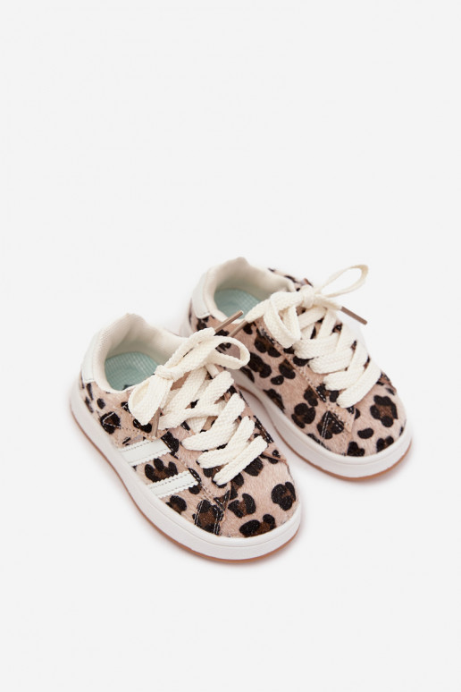 Turnschuhe Sneakers Stilvollllschuhe Kindisch mit Leopardenfellmuster Beige Amelle