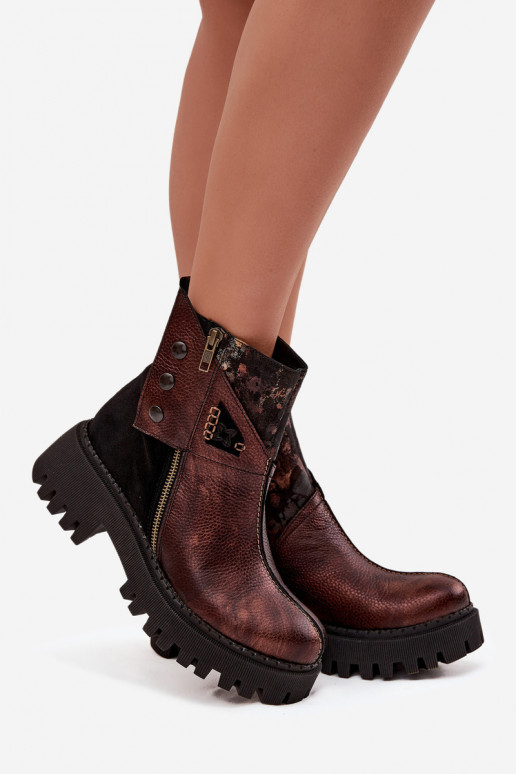 Haut sich Zuarm laufen Stiefel mit einer Plattform Und flache Absätze Es mussciejka 06140-02 braune Farbe