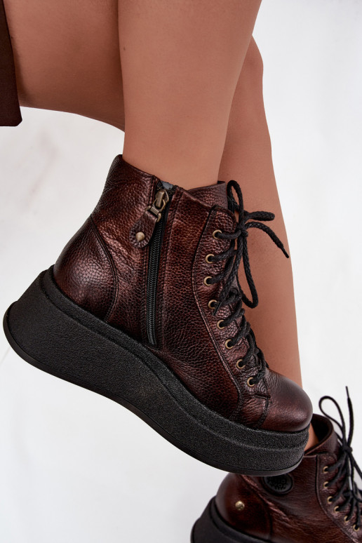 Haut Stiefel mit einer Plattform Es mussciejka 06309-32 metallische Farbe Brąz Haut Stiefel mit einer Plattform Es mussciejka 06309-32 metallische Farbe Brąz