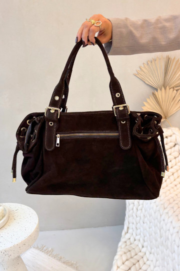 Schokoladenfarbene Handtasche mit Natursuede-Einsatz Danira