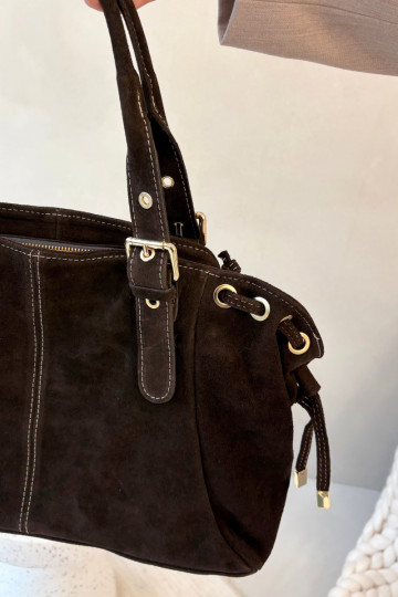 Schokoladenfarbene Handtasche mit Natursuede-Einsatz Danira 2