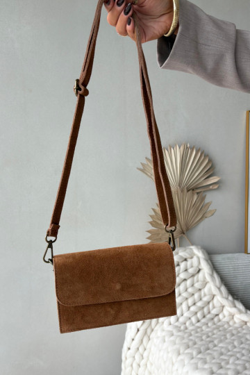 Braune Handtasche mit Natursuede-Einsatz Mirine