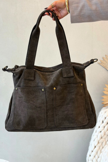 Braune Wildlederhandtasche mit Taschen Zephina