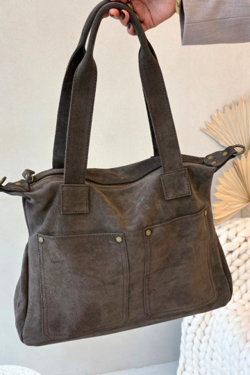 Braune Wildlederhandtasche mit Taschen Zephina 2
