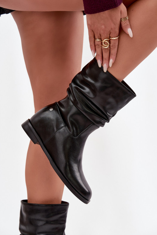 Haut Damenstiefel Mit Rüschen sich Zuarm laufen Es mussciejka K7211-01 schZuarze Farbe