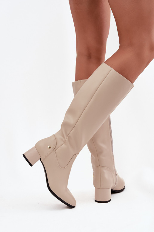 Haut sich Zuarm laufen Damenstiefel mit Absätzen Es mussciejka A7165-04 Beige