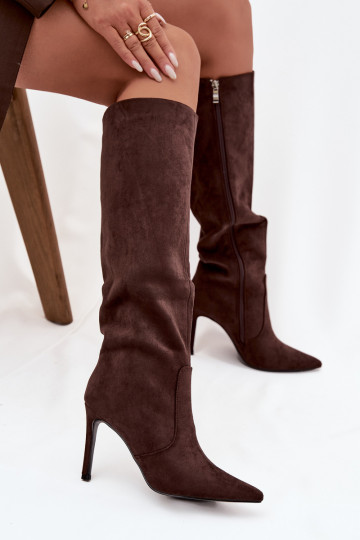 sich Zuarm laufen Damenstiefel mit dünnen Absätzenaus Öko-INildlederu CzekoladoZue Rosavine