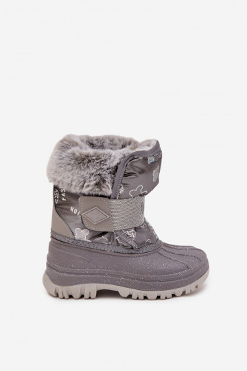 Schneestiefel für Kinder mit Pelzmantel mit Klebeverschlüssen Lee Cooper LCJ-25-10-3788 graue Farbe 2
