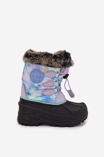 Kinder Lee Cooper LCJ-25-10-3778 lila Schneestiefel mit Fell und Gummibändern 2