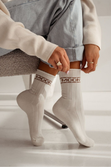 Socken Feminin Półfrotte UNIQUE Kein Druck MOON elfenbeinfarbe