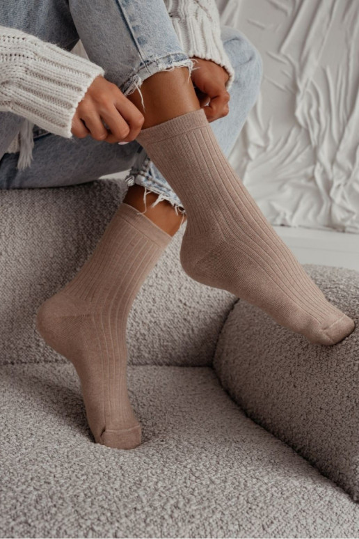 Socken Feminin Frotte IN Prążek Beige