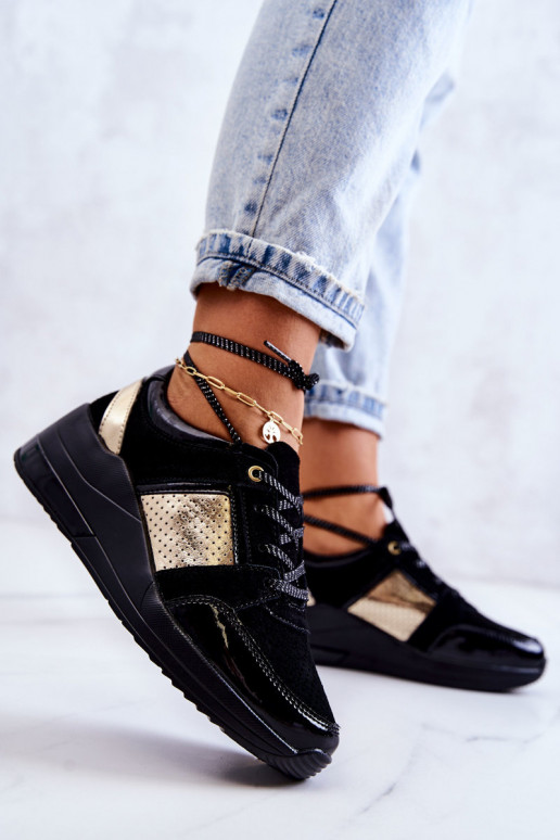 Feminin aus INildleder Turnschuhe Auf einem Keil schZuarze Farbe Larson