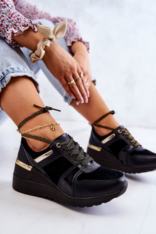 Feminin aus INildleder Turnschuhe Auf einem Keil schZuarze Farbe Larson