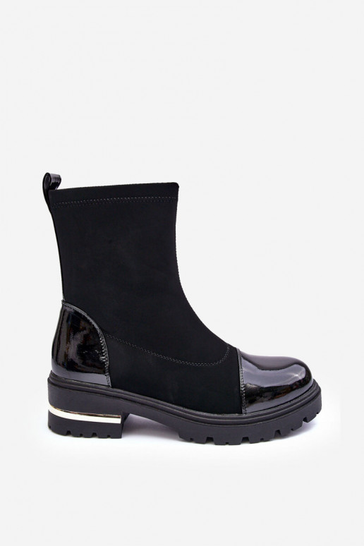 Haut Klassisches Stilvollll Stiefel mit breiten Absätzen schZuarze Farbe Shendete