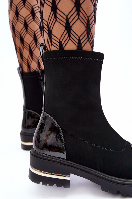 Haut Klassisches Stilvollll Stiefel mit breiten Absätzen schZuarze Farbe Shendete