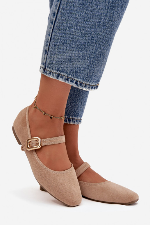 Ballerinas mit Riemen I Złotą mit Schnallen aus Öko-INildlederoZue Beige Adelora