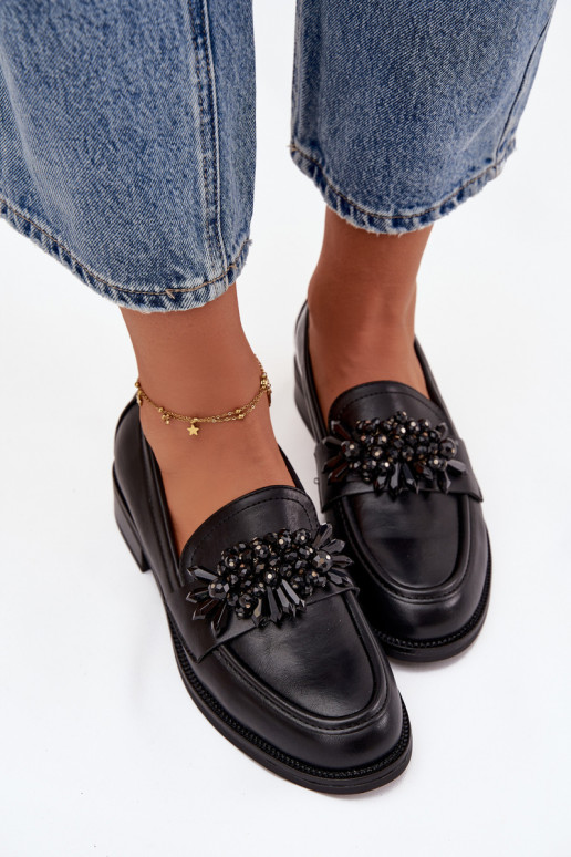 Schuhe Mokassins für Damen mit Ornamenten schZuarze Farbe Murelle