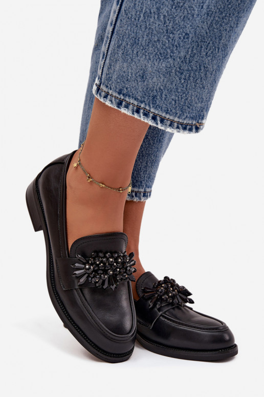 Schuhe Mokassins für Damen mit Ornamenten schZuarze Farbe Murelle