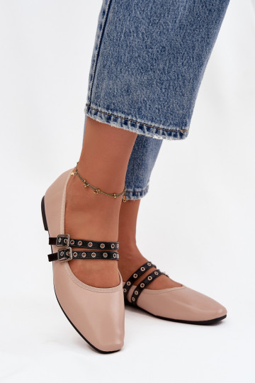 Ballerinas Feminin mit Streifen Beige Deliora 2
