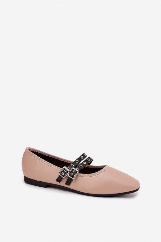 Ballerinas Feminin mit Streifen Beige Deliora