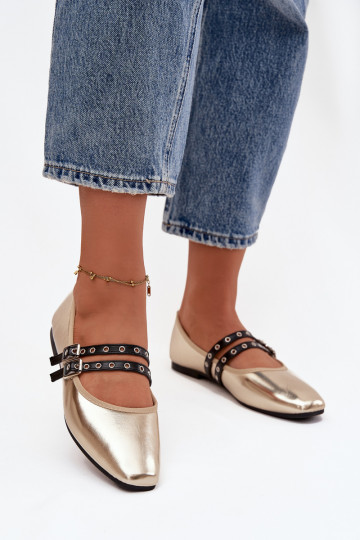 Ballerinas Feminin mit Streifen goldene Farbe Deliora 2