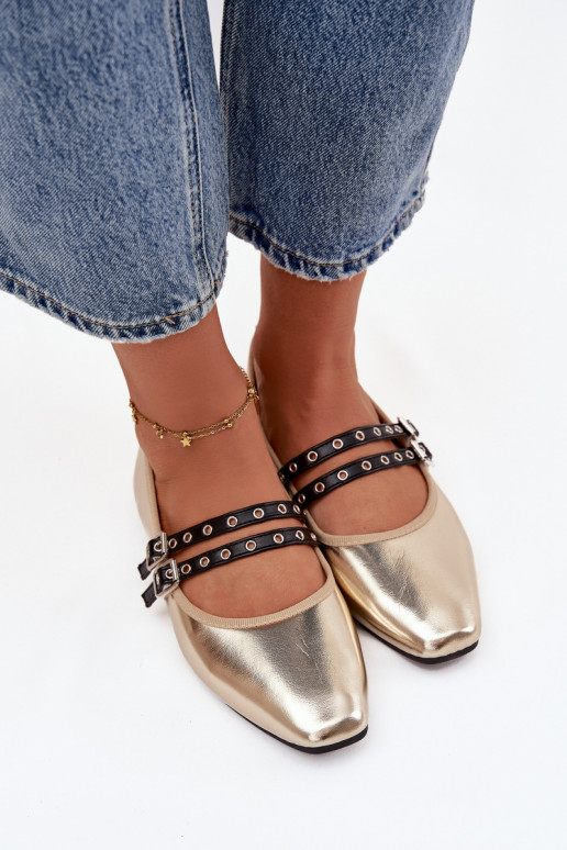 Ballerinas Feminin mit Streifen goldene Farbe Deliora