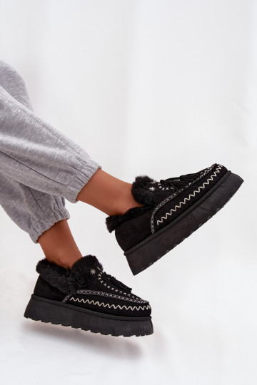 Damen Schneestiefel mit Plateau, Fell und Quasten in Schwarz Ferayne